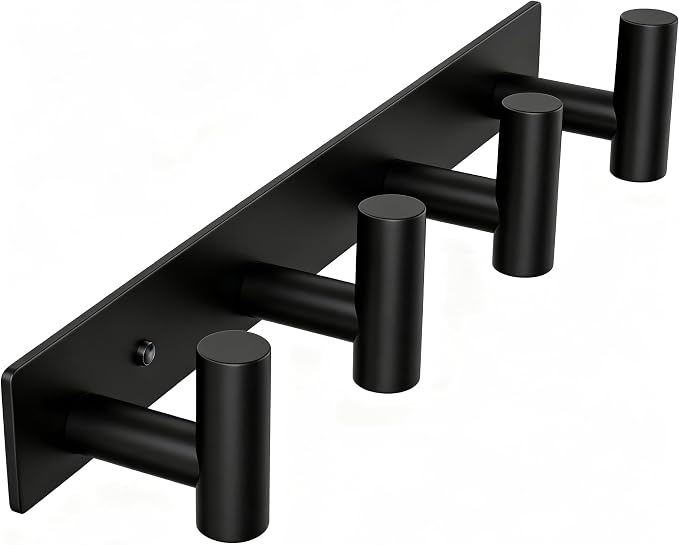 Wall Mounted Coat Rack-4 Hooks, Heavy Duty Stainless Steel Wall Hooks for Towel Coat Bag, Hat Rack Coat Hanger Coat Hooks Towel Racks for Bathroom Entryway Kitchen Hotel Office (Black, 1 Pack)
