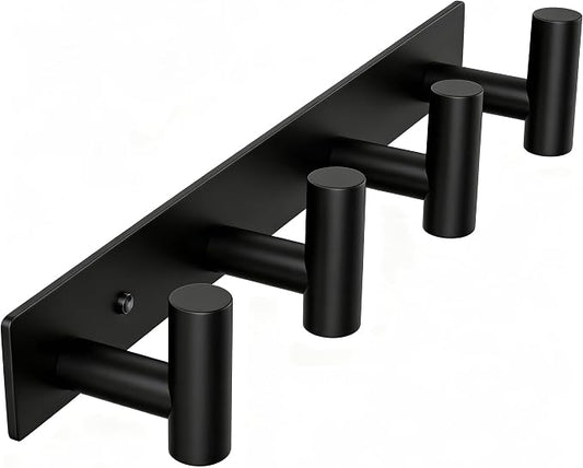 Wall Mounted Coat Rack-4 Hooks, Heavy Duty Stainless Steel Wall Hooks for Towel Coat Bag, Hat Rack Coat Hanger Coat Hooks Towel Racks for Bathroom Entryway Kitchen Hotel Office (Black, 1 Pack)