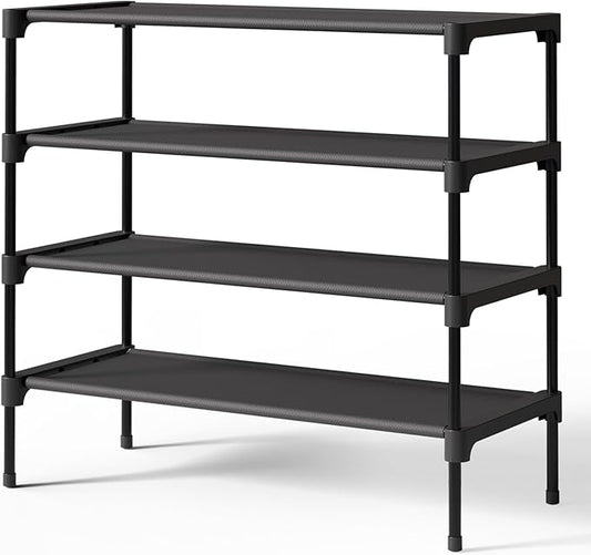 Kitsure Shoe Rack - Non-Woven Shoe Rack Shelf, Shoe Organizer for Closet, Entryway, Garage & Corridor, Stackable Shoe Shelves, X-Large, Black | Shoe Organizer for Closet, Entryway, Garage, Stackable Shoe Shelves, college dorm&apartment essentials