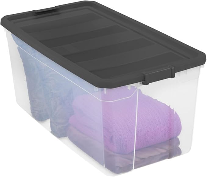 Sterilite 9-Pack Modular Stacker Box, Durable Clear Plastic Storage Bins with Latching Lids, 200 Quart - Stackable Organizing Container Boxes for Closet, Bathroom, and Office