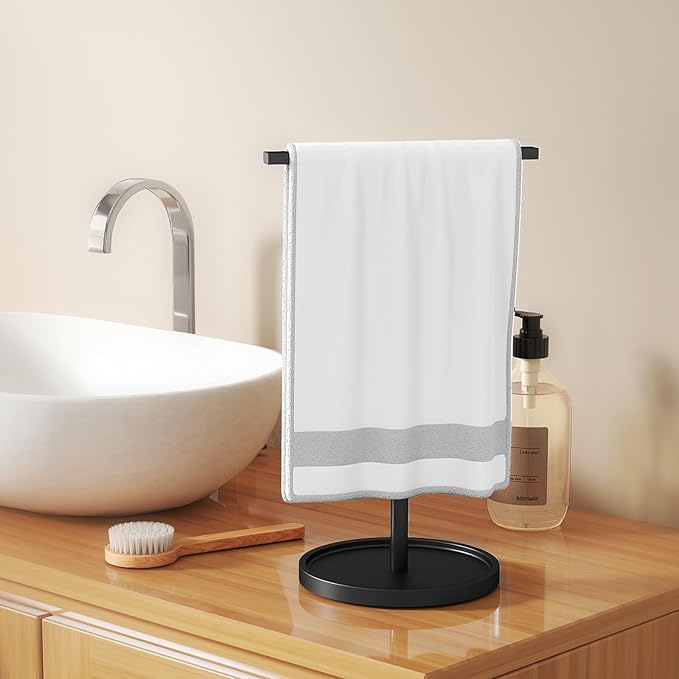 STWWO Hand Towel Stand for Bathroom Countertop, 11~16.5IN Adjustable,Black | for Bath Counter top Kitchen, T-Shape Hand Towel Holder Standing