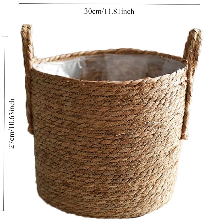 Hand Woven Seagrass Storage Basket Flower Baskets Plant Pot Succulent Organizer For Home Living Room Decorate Landscape Handmade(Natural,11.81''X10.63'')