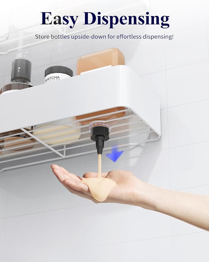 Kitsure Shower Caddy Adhesive, Stylish Shower Organizer, Large, White | 2 Pack Shower Shelf for Inside Shower, 100% Rustproof Metal Shelves, No-Drill Bathroom Organizers and Storage