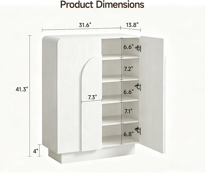 Shoe Storage Cabinet with Doors, Large Shoe Cabinet Storage for Entryway, Wooden 6 Tier Shoe Organizer Cabinets with Adjustable Shelves for Entrance Hallway Living Room Foyer (White)