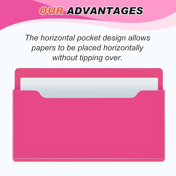 Feifeiya 2 Pcs Magnetic File Folder Wall Hanging Holder Large Pocket Paper Magazine Mail Organizer for Refrigerator Classroom Locker Whiteboard(Horizontal,Rose Red,13.8 x 8.3 Inches)