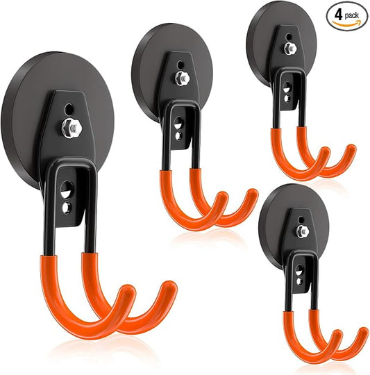 ENUODA Strong Magnetic Hooks Heavy Duty - Magnetic Wreath Hanger, Rare Earth Magnet Hook for Hanging Garden Tools, Drill, Hose, Broom, Cabinet, Tool Chest, Van, Container, Locker, 4 PCS