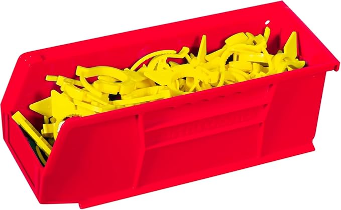 Akro-Mils 30224 AkroBins Plastic Storage Bins, 11"x 4"x 4", Red, 12-Pack | Space-Saving Stackable Bins for Garage, Pantry, Craft Organization
