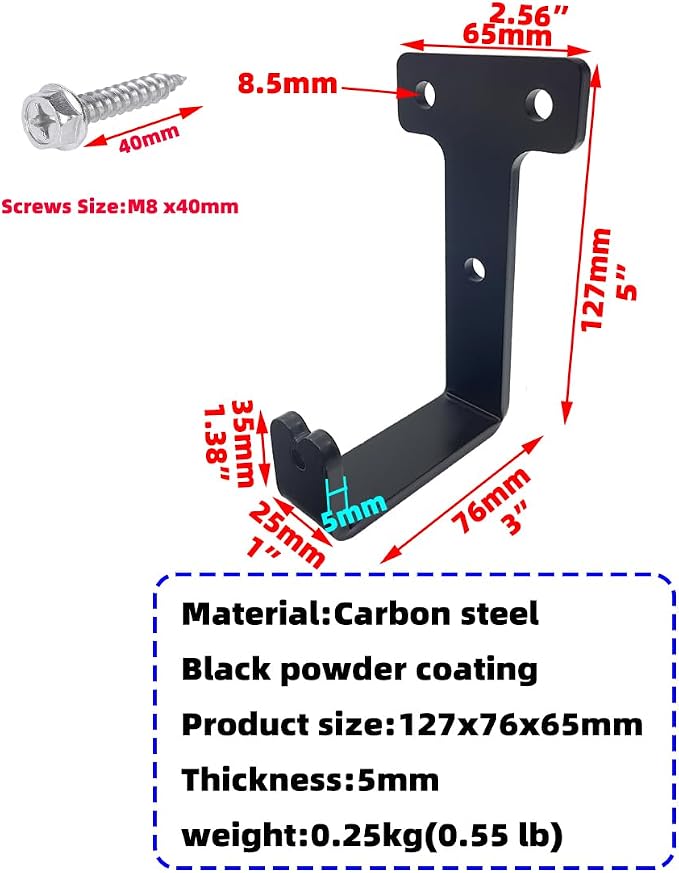 4 PCS black heavy duty metal flat j hooks for hanging 260 lbs,wall mount hooks,plant hanger large steel utility masonry industrial hook for Hanging Garage Storage Home Office Gym Sports Equipment(L)