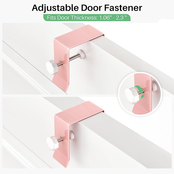 SNTD 8 Tiers Over the Door Organizer - Height Adjustable Pantry Organizers and Storage with Dense Mesh Baskets, Anti-Swing Hanging Door Spice Rack for Kitchen Bathroom (Pink, 17" W x 6" D x 69" H)