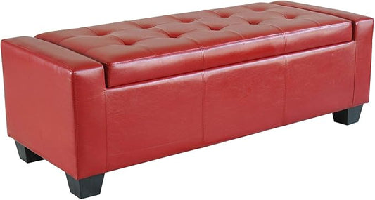 HOMCOM 51" Ottoman with Storage Safty Hinge Upholstered 330 lb Bright Red | Storage Ottoman Bench, Faux Leather Entryway Bench, Seating for Living Room, Bedroom