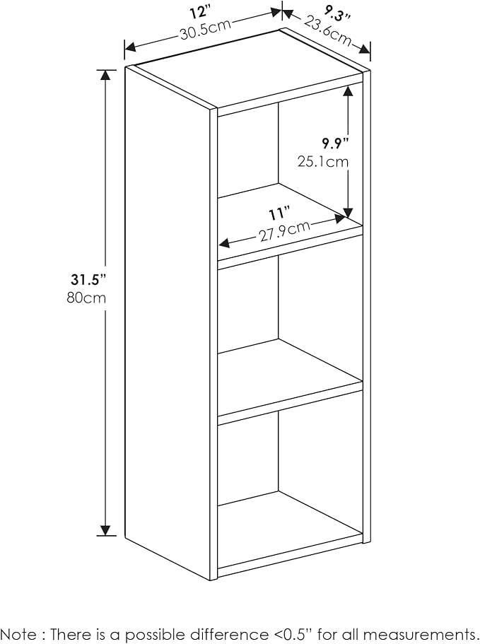 Furinno Pasir 3-Tier No Tool Assembly Open Shelf Bookcase, Blackwood