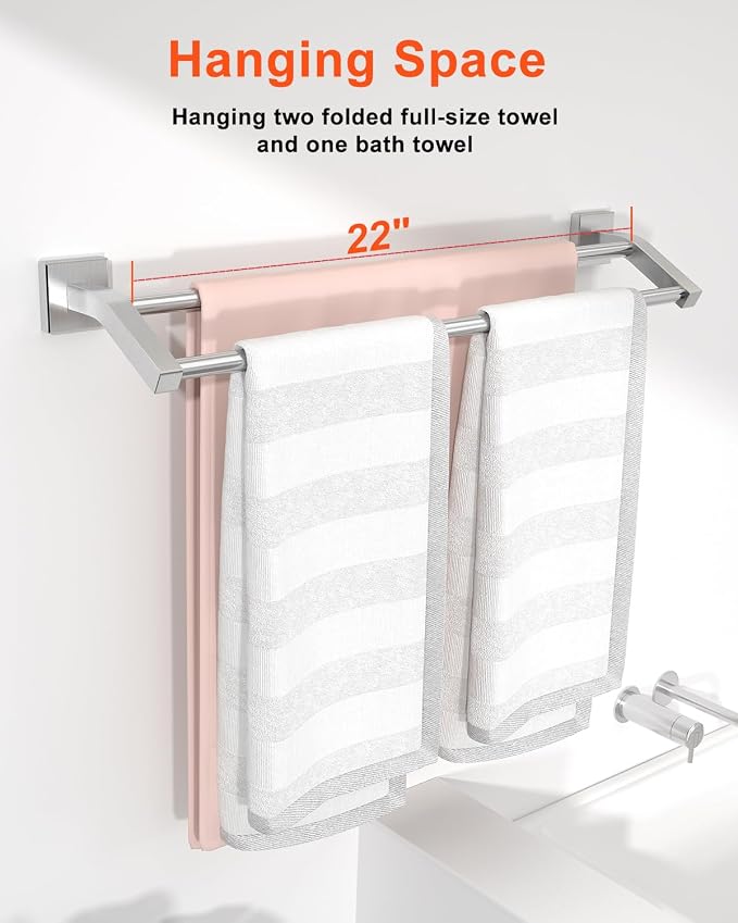 Alise Double Bath Towel Bar, 24" Towel Racks for Bathroom, Brushed Nickel | SUS304 Stainless Steel Bathroom Towel Holder, Quick Drying Towel Hanger Towel Rod Wall Mounted, Useable Length 22.7"