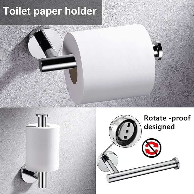 12 Pieces Polished Chrome Bathroom Hardware Accessories Set Hand Towel Ring 16&23.6 inch Round Towel Bar Toilet Paper Holder Towel Hooks 4 Pieces SUS 304 Stainless Steel,Heavy Duty,Wall Mounted
