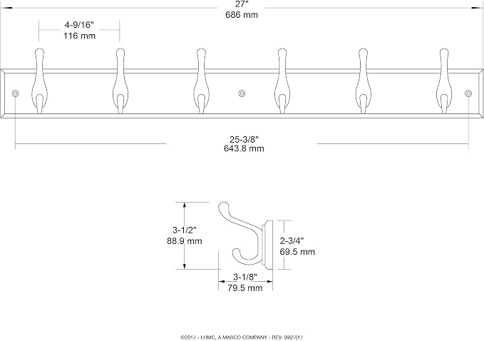 Franklin Brass Heavy Duty (1-Pack) 27" Coat Rack Wall Mount Pure White Hat Rack with 6 Hooks Hanging Hook Rail for Clothes, Towels, Purses, Bags, Kitchen, Entry, Closet Organization RPLR6DJ-PWW-L1