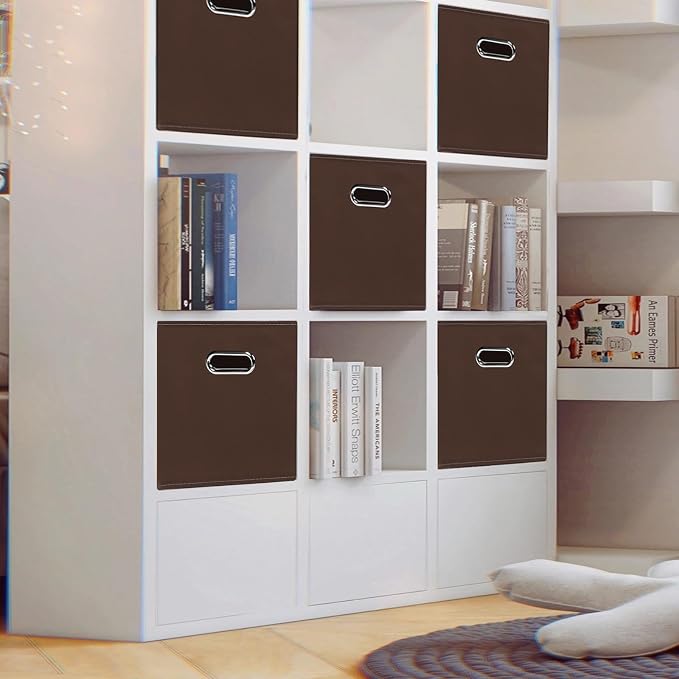 Black Foldable Storage Cubes Bins , Fabric Storage Box Cubes Organizer Baskets with Dual Handles for Home Organizer (Coffee)