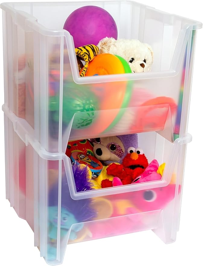 Akro-Mils 13018 Stak-N-Store Stackable Storage Bins, Heavy Duty Garage Storage Containers, Open Front Plastic Organizer for Tools, Shelves, Closet Organizer, 17-1/2" x 16-1/2" x 12-1/2", Clear, 2-Pack