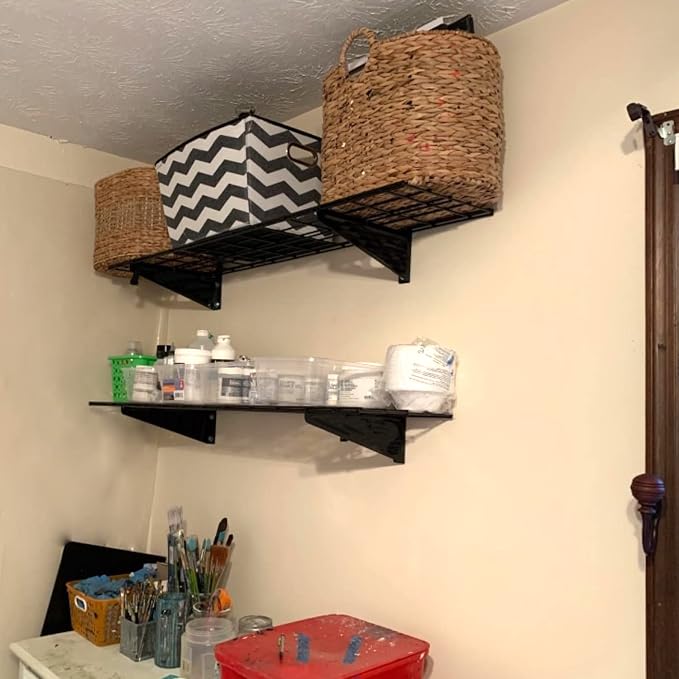 Wallmaster 2-Pack 15x45 Heavy Duty Garage Wall Shelving 45-inch-by-15-inch Wall Mount Garage Storage Rack Floating Shelves Max Load 400lb Black
