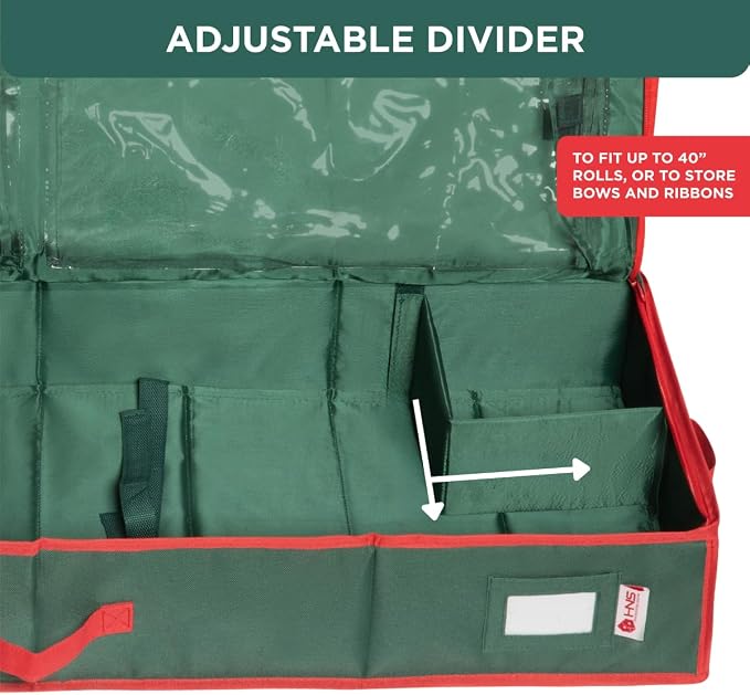 HOLDN’ STORAGE Premium Wrapping Paper Storage Container, Green | Durable 600D Tear-Proof, Fits 27 Rolls Gift Wrap, Extra Pockets for Ribbons & Bows, Underbed Storage