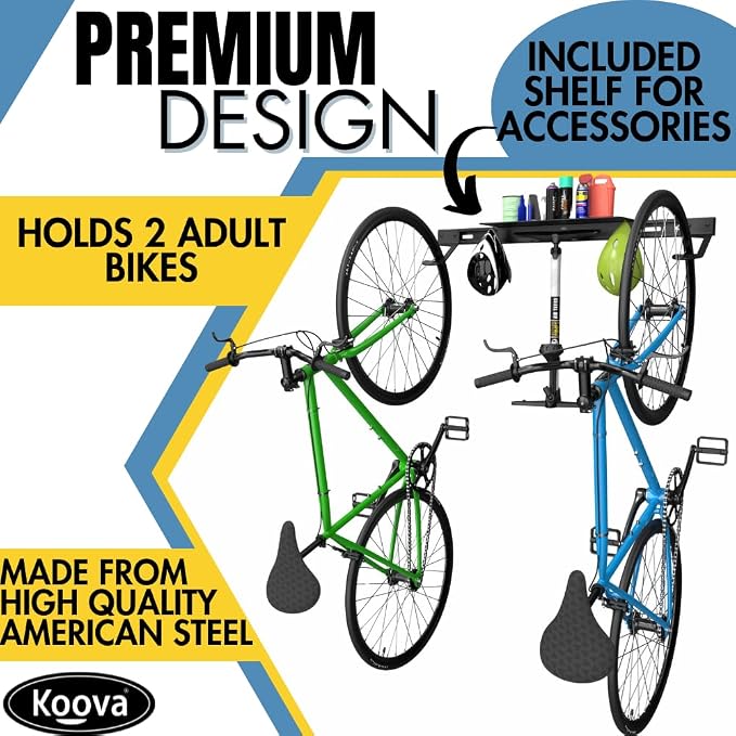 Wall Mount Bike Rack | Steel Bike Mount | Adjustable Hangers | Easy Mount | USA Made