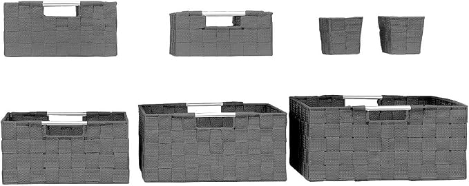 Sorbus Storage Baskets for Organizing (Set of 7), Mesh Hand-Woven Design, Linen Closet Organizers and Storage, Organizer Storage Baskets for Shelves, Variety Pack Organizers and Storage (Grey)