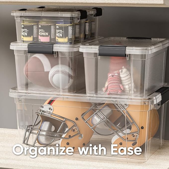 Superio Storage Bins with Lids, Clear Plastic Containers for Organizing, Stackable Totes, BPA Free, Odor Free, Organizer Boxes for Home, and Dorm (4 Pack, 22.75 Qt)