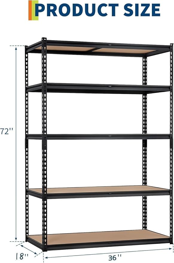 PeakPursuit Storage Shelving Unit, 5-Tier Adjustable Metal Storage Shelves, 36" L x 18" W x 72" H Heavy Duty Garage Storage Shelves for Kitchen Pantry Basement Bathroom Laundry