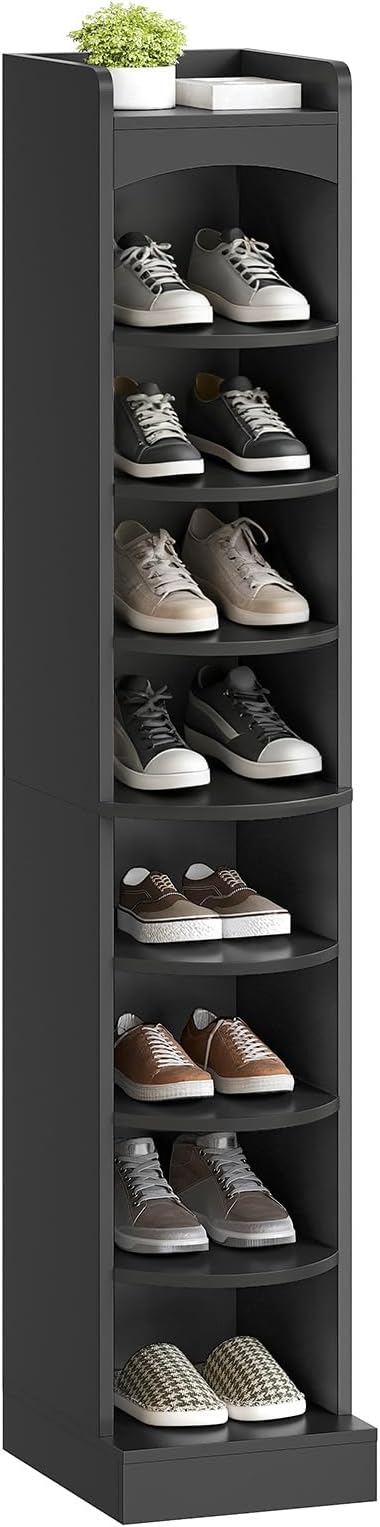 9-Tier Tall Shoe Rack, Wooden Shoe Storage Organizer, Narrow Shoe Cabinet with Removable Shelves for Small Spaces, Holds 9 Pairs of Shoes, for Entrance, Hallway, Black SS02BK