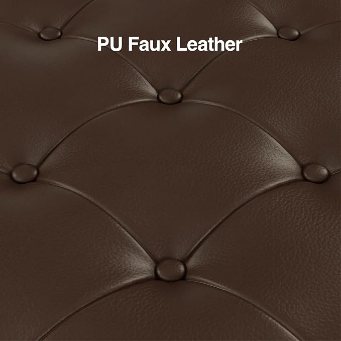 60" Storage Ottoman Bench, Faux Leather Upholstered Bed Bench with Tufted Buttons and Nailhead Trim, Large Ottoman with Storage for King Size End of Bed, Bedroom, Entryway, Hallway (Chocolate)
