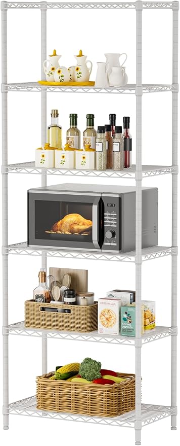 SINGAYE 6 Metal Shelves Wire Shelving Storage Shelf Adjustable Unit Pantry | 6 Tier Kitchen Laundry Room Organization Home Pantry Closet Bathroom Organizers Garage Rack 14" D x 24" W x 72" H White