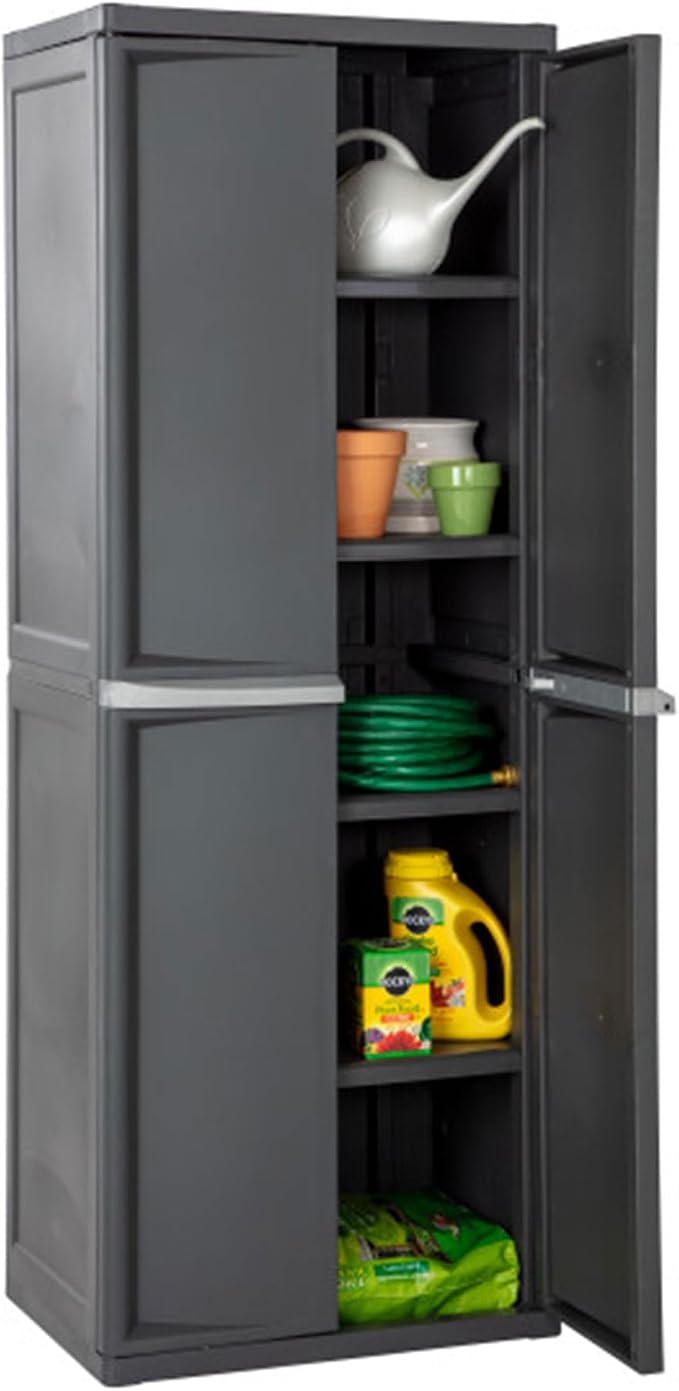 Sterilite Shelf Cabinet,4 Shelves,Flat Gray 01423V01-1 Each | Adjustable Shelves - Plastic Shelving Unit for Organizing Garage, Pantry, Basement, Laundry Room or Mudroom