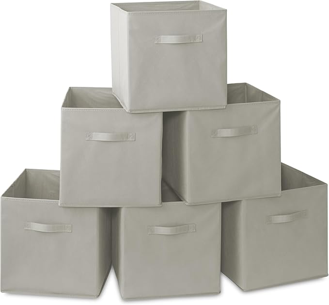 Casafield Set of 6 Collapsible Fabric Cube Storage Bins, Light Gray - 13" Foldable Cloth Baskets for Shelves, Cubby Organizers & More