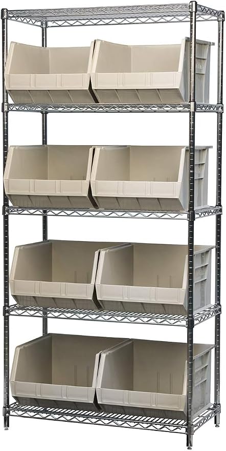 Akro-Mils 30270 AkroBins Plastic Storage Bins, 18"x16"x11", Stone, 3-Pack | Space-Saving Stackable Bins for Garage, Pantry, Craft Organization