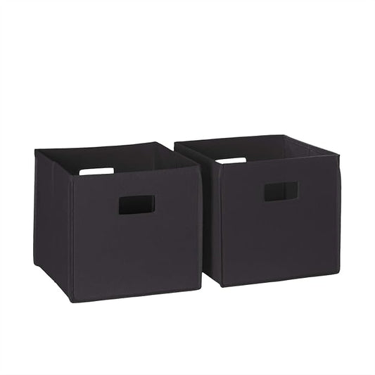 RiverRidge Folding Storage Bins - 2-pack of 10in Tall Black Cubes | Fabric Bins, Set of 2 Storage Cubes, Cut-out Handles, Playroom Closet Organizer, Collapsible Cubby with Bottom Board Insert