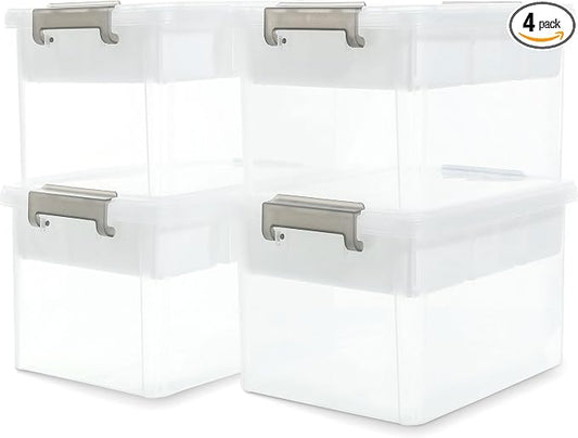 Citylife 17QT 4Packs Clear Craft Organizers and Storage Box with Tray | Stackable Art Supply Organizer Storage Bins with Lids for Beads, Markers, Sewing, Tools, Files, Office Supplies, Made in USA