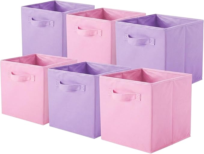 ShellKingdom Storage Bins, Foldable Fabric Storage Cubes And Cloth Storage | Storage Organizer For Closet And Toys, 10.5x10.5x11 INCH, 6 Pack (Lavender+Pink)