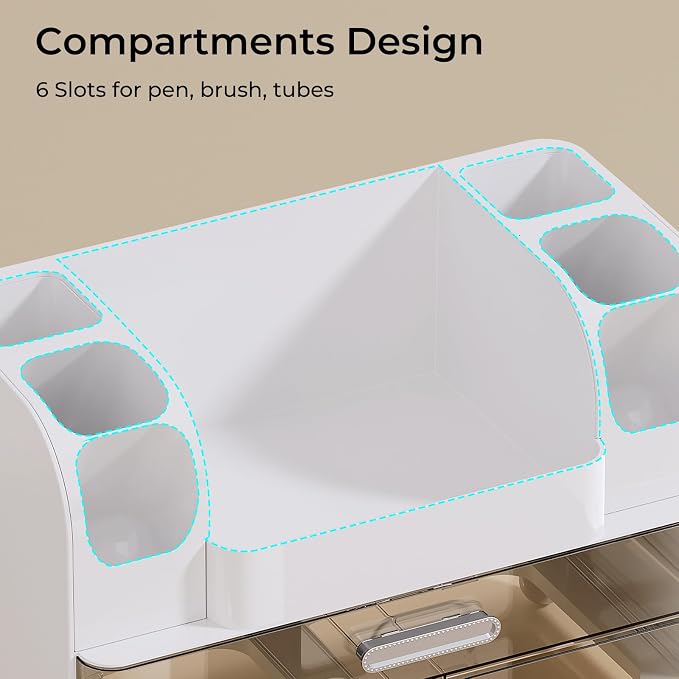 UFORU Makeup Organizer Countertop with 2 Large Drawers for Vanity Bathroom | Brush Holder, Large Capacity, Thickened Plastic, Compact Footprint, Space-Saving Design, Easy Clean, Ideal for Dorm Rooms