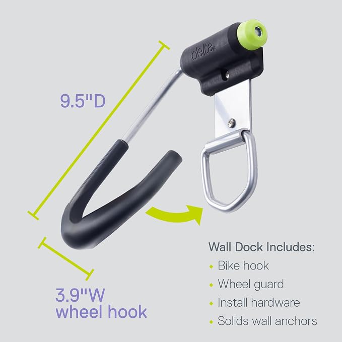 Delta Wall Dock Bike Rack Wall Mount with Tire Wall Guard Cycle – Vertical Bike Mount Holds Up to 100 lbs – Fully Adjustable Vertical Hanger Hook Design Provides Easy Bicycle Storage Access
