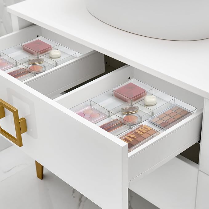 ZEXALOR Adjustable Clear Drawer Organizer, Plastic Drawer Divider Tray with Removable 9 Sections for Desk,Bathroom,Office,Makeup,Junk
