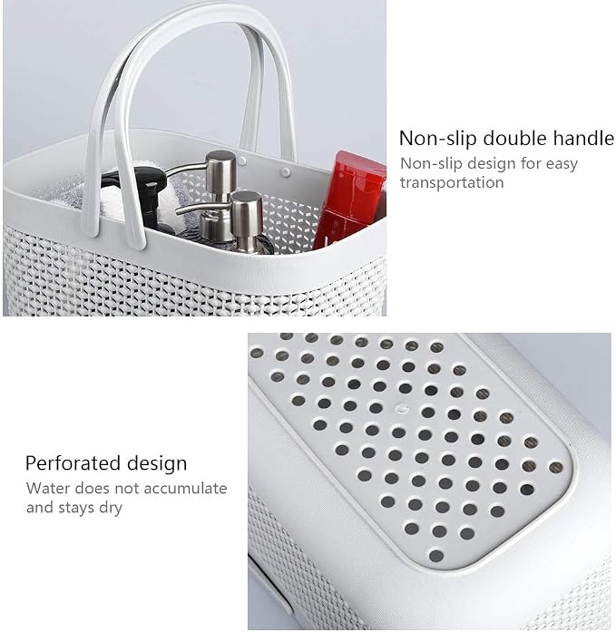UUJOLY Plastic Portable Shower Caddy Basket, Storage Organizer, Grey, 3Pack | Bottom Drain Holes, Keep Dry, Sturdy and Durable, Easy to Carry for Bathroom, Kitchen, Dorm Room, RV, College