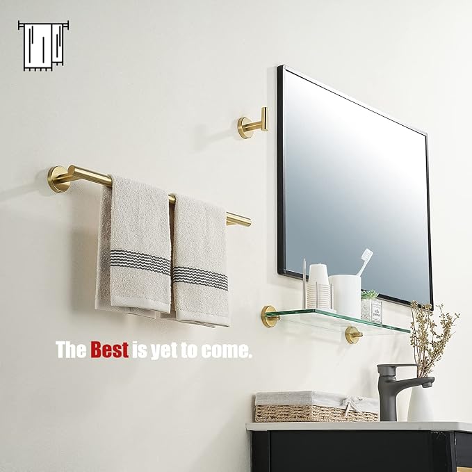 JQK Towel Bar Brushed Gold, 19 Inch 304 Stainless Steel Thicken 0.8mm Towel Rack Bathroom, Towel Holder Wall Mount, Useable Length 16 Inch TB110L16-BG