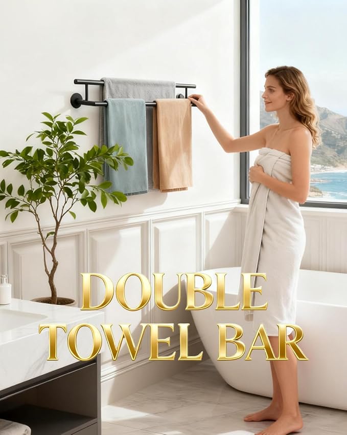 Alise Double Towel Bar Black,20" Towel Rack for Bathroom Wall Mounted | Bathroom Towel Rack SUS304 Stainless Steel Bathroom Towel Holder Quick Drying Hand Towel Holder Towel Bar for Walls