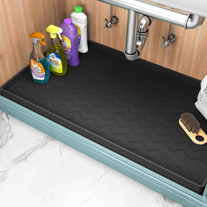 TigeJoy Under Sink Mats for Kitchen Waterproof 37" x 22", Cabinet Liner | Leak-Proof Silicone Mat Sink Protector, Kitchen Essentials Organizer and Storage,Boot or Shoe Tray, Pet Feeding Mat