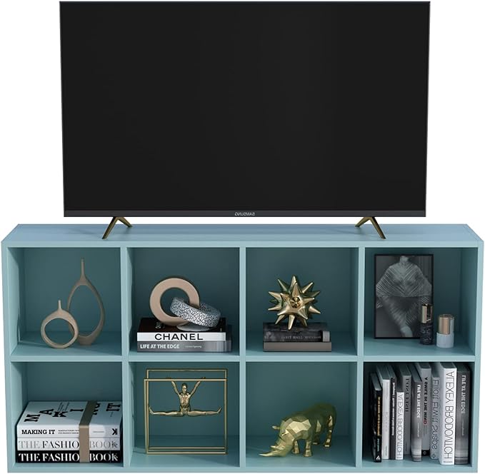 OSCHF 8-Cube Storage Shelf Bookcase, Light Blue | Wooden 4-Tier Open Bookshelf, Fits 11×11" Bins, Vertical or Horizontal Use, Full Back Panels, For Home Office
