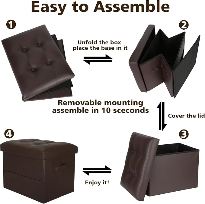 BelugaHelper Storage Ottoman Foot Rest Stool, Foldable Leather Footstool Storage Bench with Thicker Foam Padded Seat. Foot Rest Under Desk for Living Room Bedroom 350 lbs, 17x13x13 in, Brown | Small Ottoman with Storage with Thicker Foam Padded Seat, F...