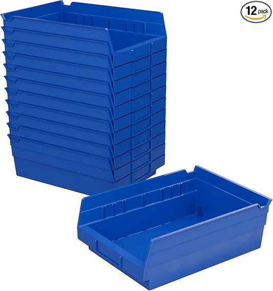 Akro-Mils 30150 Heavy Duty Plastic Shelf Bins, 12"x 8"x 4", Blue, 12-Pack | Heavy Duty Nesting Storage Bins for Garage, Closet, Refrigerator, Kitchen, Cabinet, Drawer Organization, Pantry Organization