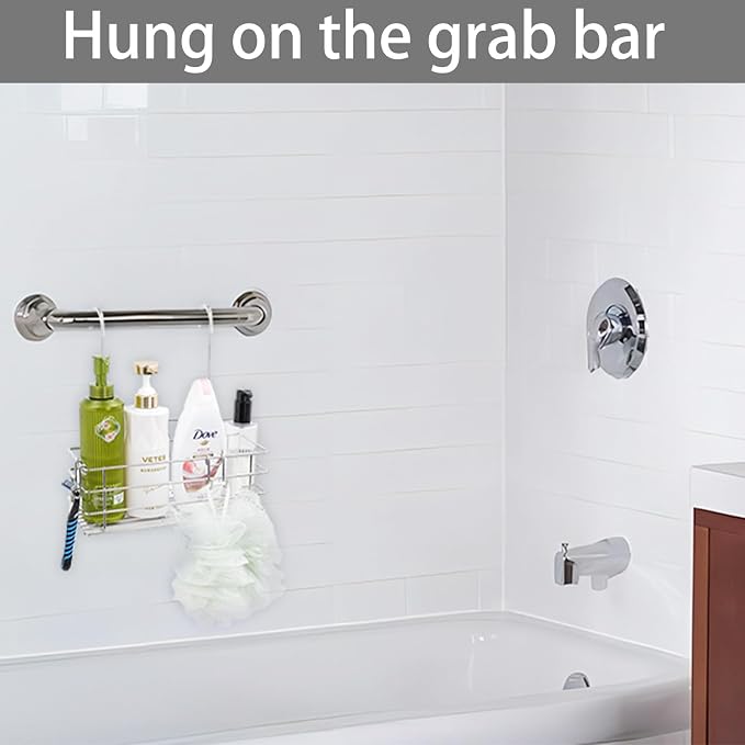 1-Tier Shower Caddy Hanging Shower Organizer Rack with Hooks Over The Door