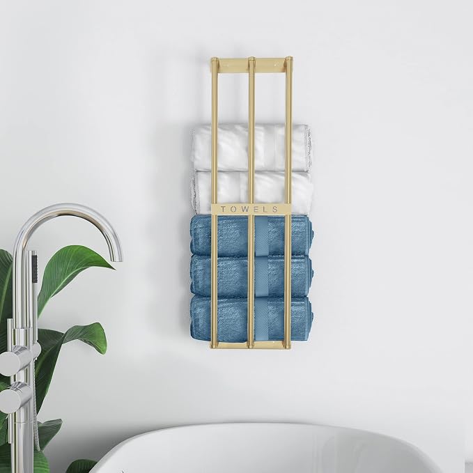 Bethom Towel Racks for Bathroom, Towel Storage Holder Space Saving, Gold | 30 Inch Towel Rack for Rolled Towels, Modern Minimalist Style, Rust-Proof, Perfect for narrow shower wall & compact bathrooms