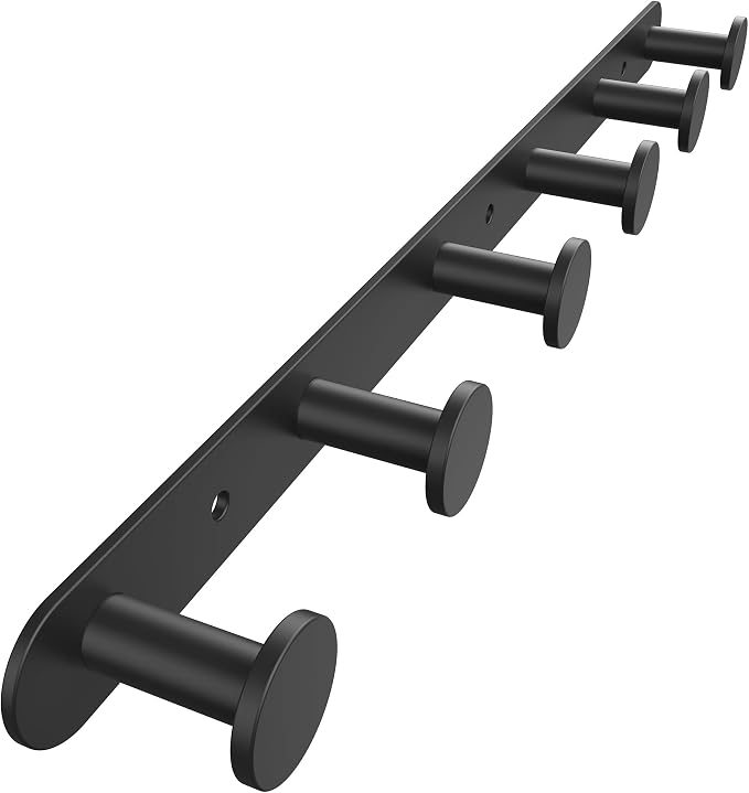 FORIOUS Hat Coat Rack Wall Mounted, 6 Wall Hooks SUS304 for Hanging Black | 304 Stainless Steel Hook Rack for Bags Keys Hats, Coat Racks for Bathroom Bedroom Entryway Kitchen Hotel, Space Saving
