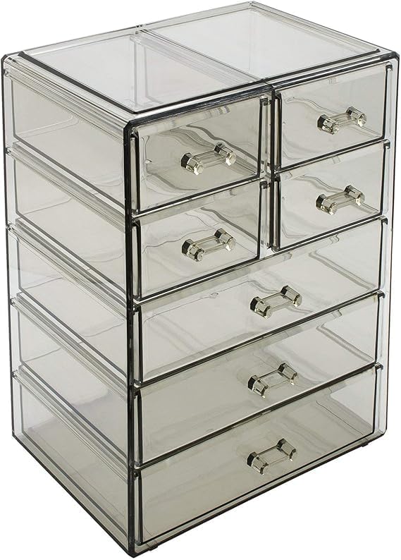 Sorbus Acrylic Makeup Organizer Set, 7-Drawer Vanity & Countertop Cosmetic Storage with Small & Wide Drawers, Black Jewel Makeup Storage for Brushes, Lipsticks, Jewelry, Holiday Gift for Women & Teens