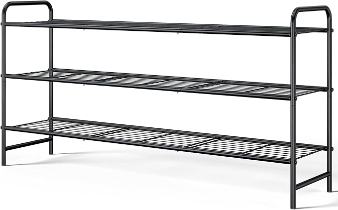 Kitsure Stainless Steel Shoe Rack Organizer, 37.3" Wide - 3 Tier, Black | Sturdy Shoe Rack for Closet and Entryway, Free Standing Shoe Shelf, Closet Organizers and Storage